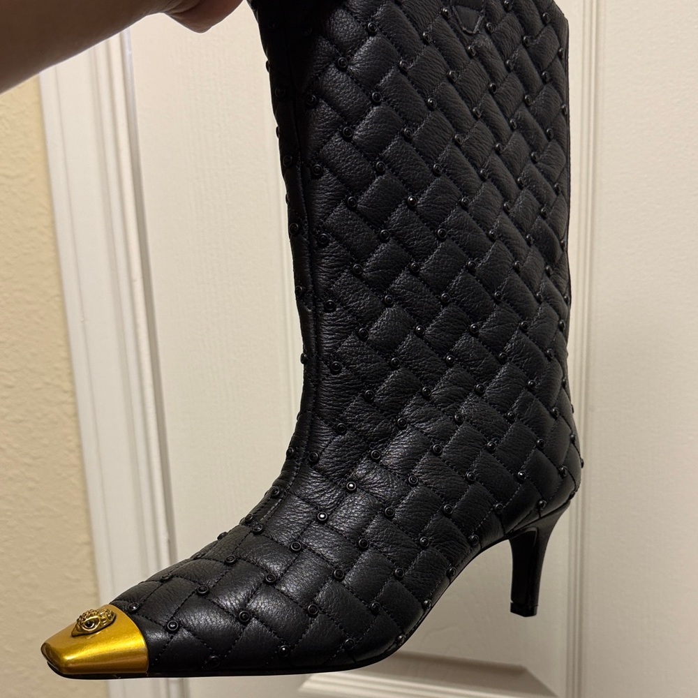 Kurt Geiger Black Quilted Boots with Gold Toe